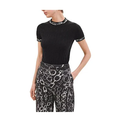 (Women) HERMES FW23 Black Cable Knit Short Sleeve Sweater H3H2618DA02