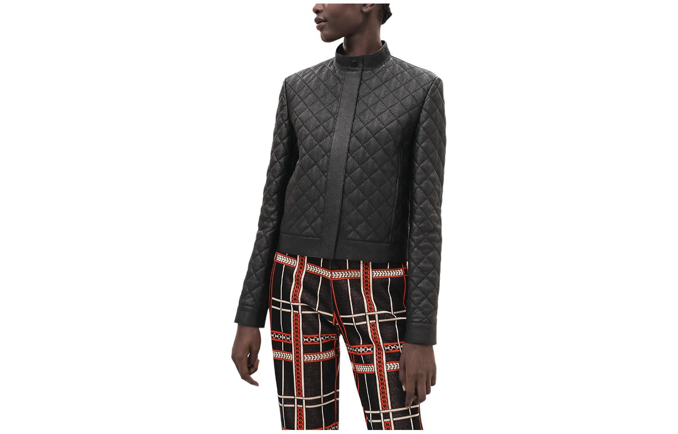 Order (Women) HERMES FW23  Black Leather Jacket with Stand Collar Long Sleeves. H3H1207D102