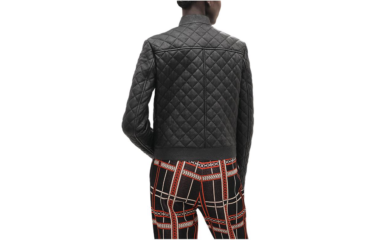 Lookbook (Women) HERMES FW23  Black Leather Jacket with Stand Collar Long Sleeves. H3H1207D102