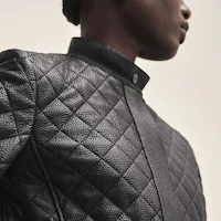 Shop (W) HERMES FW23 黑色皮革立領長袖外套 H3H1207D102