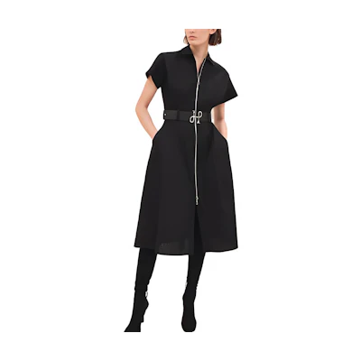 (Women) HERMES FW23 Black Short Sleeve Dress with Zipper Belt Waist. H3H0544DH02
