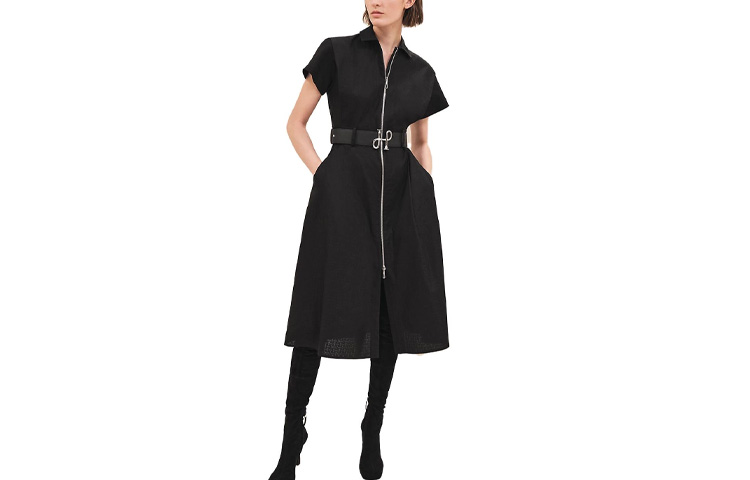 Order (Women) HERMES FW23  Black Short Sleeve Dress with Zipper Belt Waist. H3H0544DH02