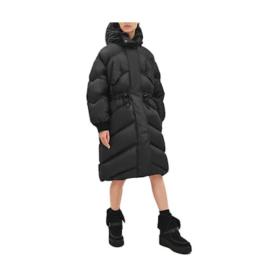 (Women) HERMES FW23 Black Solid Color Hooded Mid-Length Cotton Coat H3H0179DA02