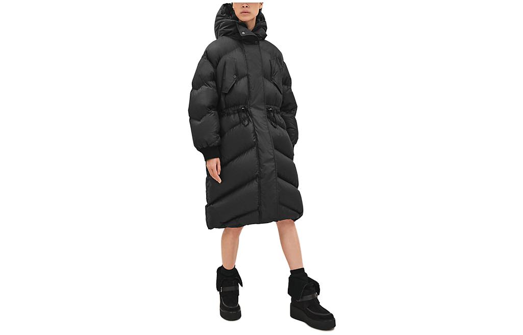 Order (Women) HERMES FW23  Black Solid Color Hooded Mid-Length Cotton Coat H3H0179DA02