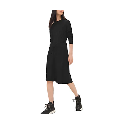 (Women) HERMES FW23 Black Wool Solid Tie Casual Long Dress H3H2401D402