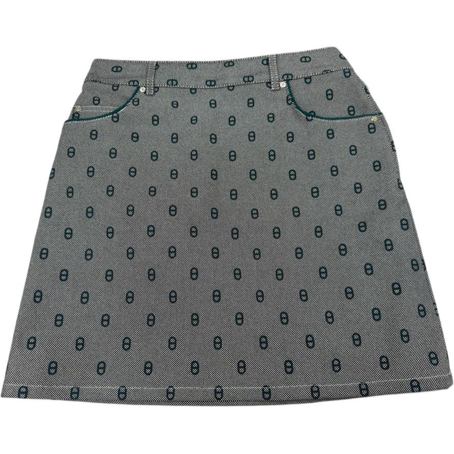 (Women) HERMES FW23  Geometric Print Mid-Waist Denim Skirt Gray Blue H3H0351D50Y