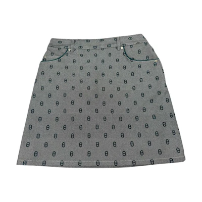 (Women) HERMES FW23 Geometric Print Mid-Waist Denim Skirt Gray Blue H3H0351D50Y
