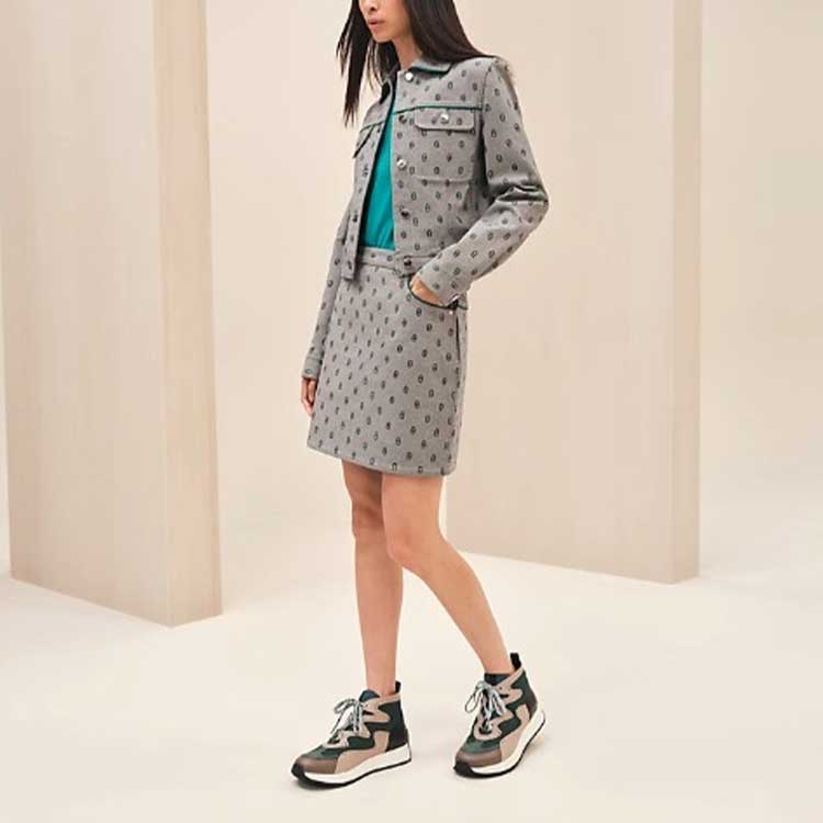 Shop (W) HERMES FW23 幾何圖案中腰牛仔裙 灰藍色 H3H0351D50Y