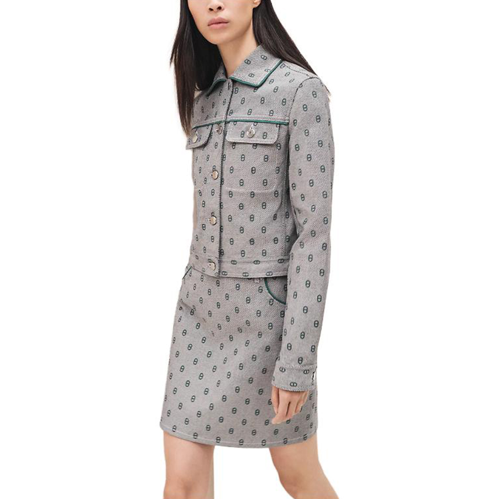 (Women) HERMES FW23  Geometric Print Single-Breasted Jacket Gray Blue H3H0259D50Y