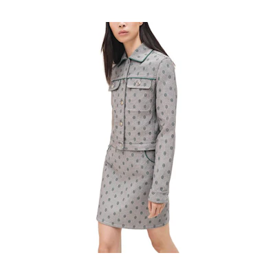 (Women) HERMES FW23 Geometric Print Single-Breasted Jacket Gray Blue H3H0259D50Y