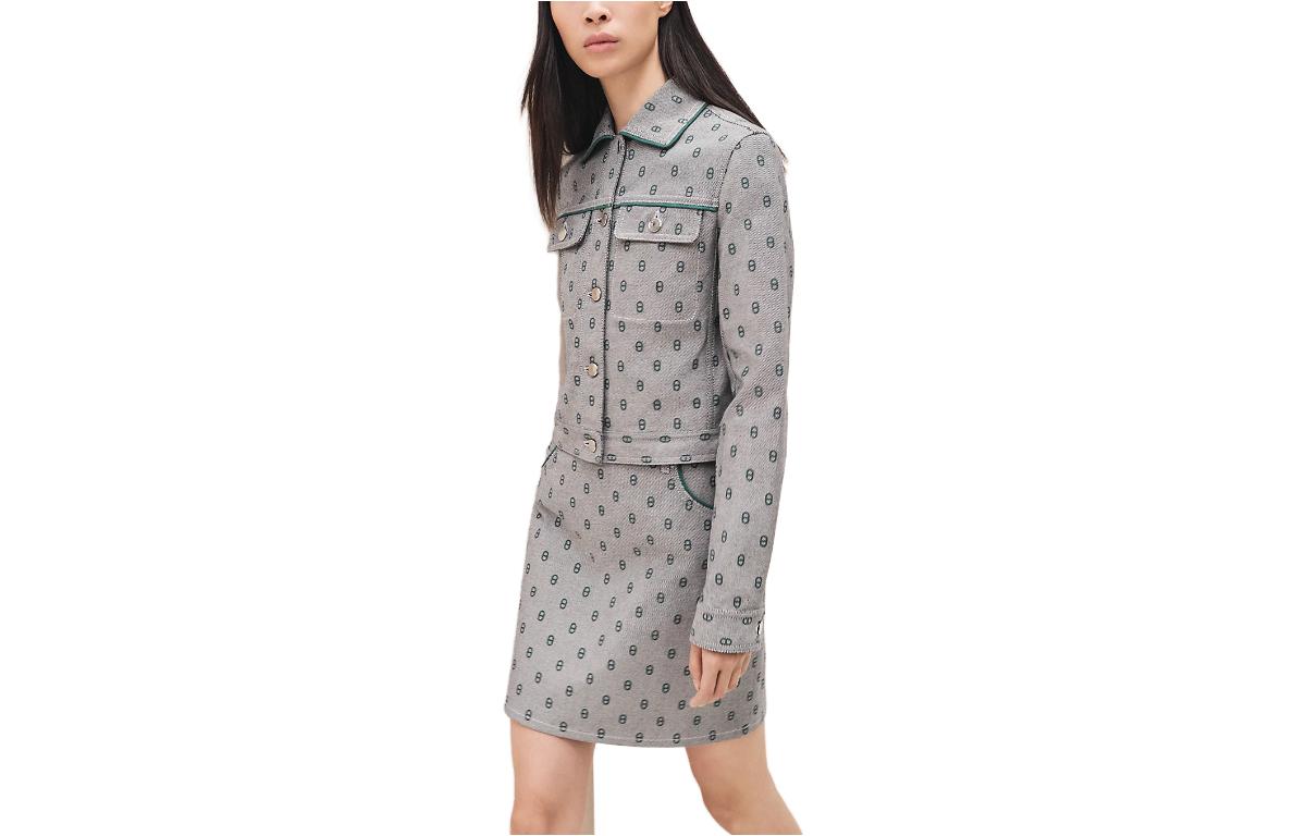 Order (Women) HERMES FW23  Geometric Print Single-Breasted Jacket Gray Blue H3H0259D50Y