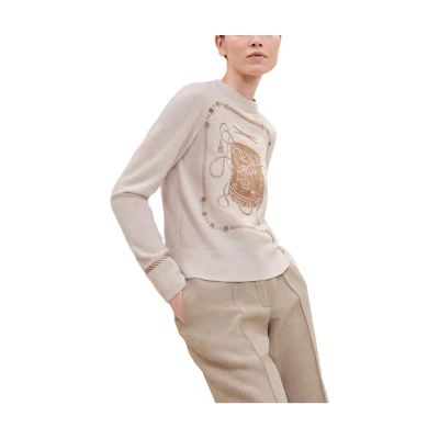 (Women) HERMES FW23 Knit Sweater with Alphabet Jacquard Pattern Long Sleeve. H3H2614DI1E