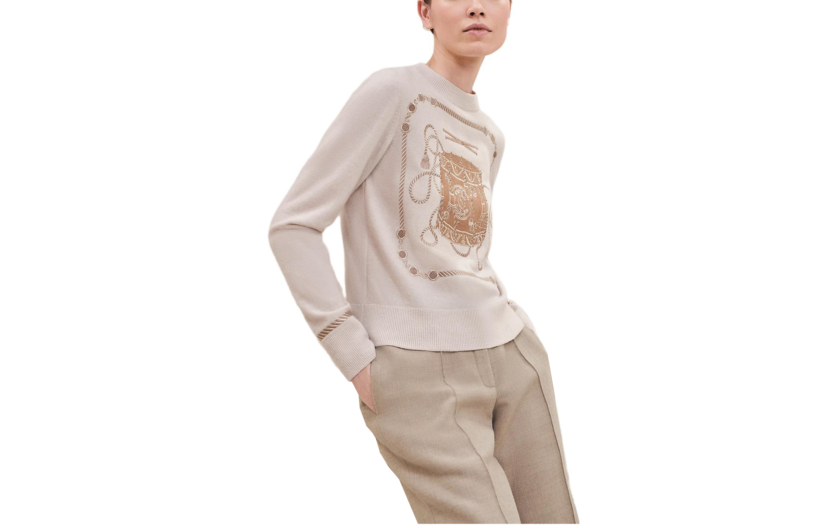 Order (Women) HERMES FW23  Knit Sweater with Alphabet Jacquard Pattern Long Sleeve. H3H2614DI1E