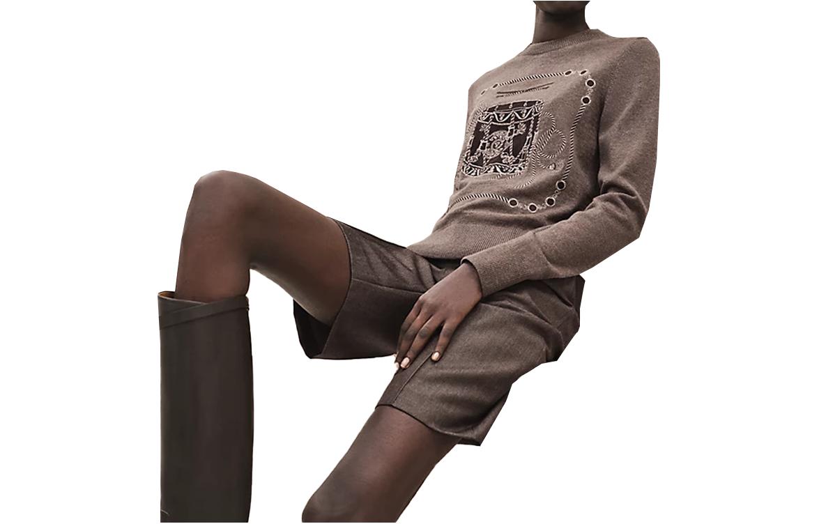 Shop (Women) HERMES FW23  Knit Sweater with Alphabet Jacquard Pattern Long Sleeve. H3H2614DI1E