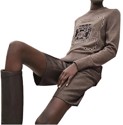 (Women) HERMES FW23 Knit Sweater with Alphabet Jacquard Pattern Long Sleeve. H3H2614DI1E Shop (Women) HERMES FW23 Knit Sweater with Alphabet Jacquard Pattern Long Sleeve. H3H2614DI1E