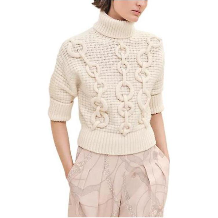 Shop (Women) HERMES FW23  Knitted Pullover 3/4 Sleeve Off-White Sweater. H3H2642D991