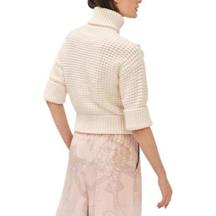 Purchase (Women) HERMES FW23  Knitted Pullover 3/4 Sleeve Off-White Sweater. H3H2642D991
