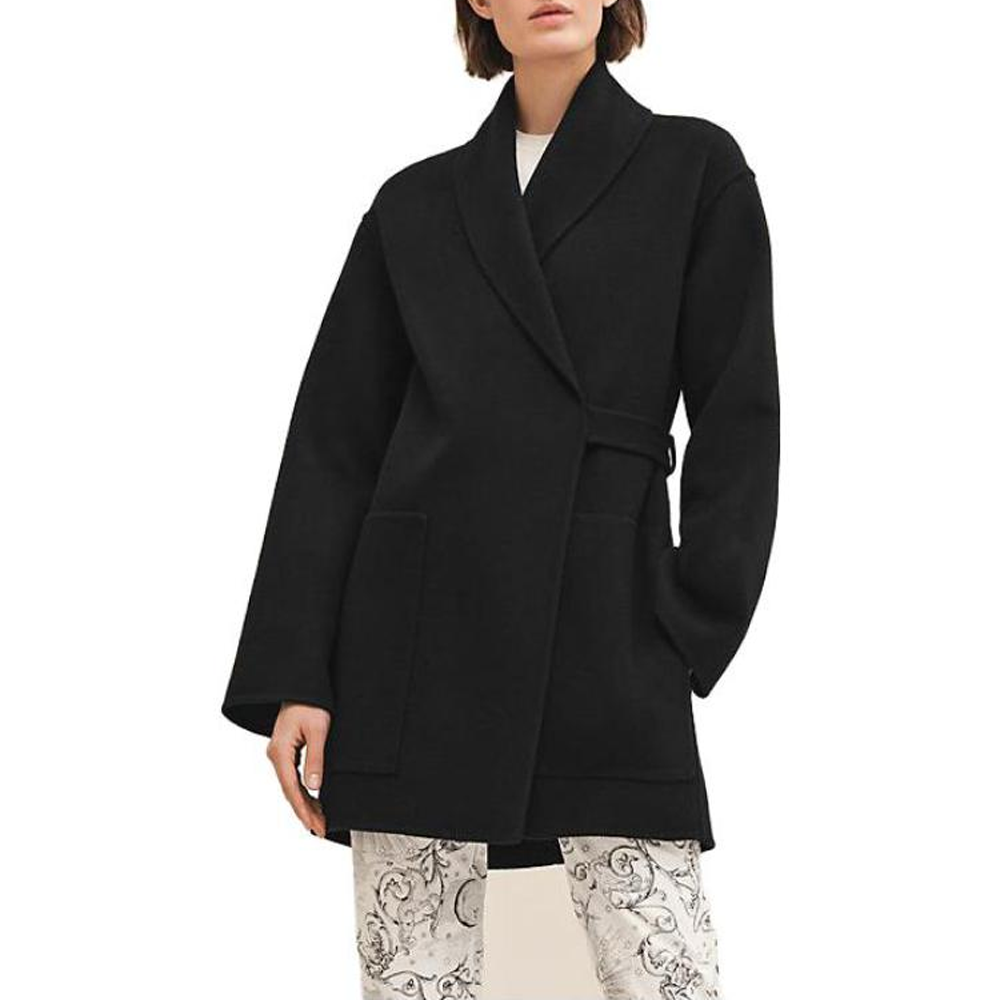 (Women) HERMES FW23  Oversized Casual Solid Pocket Coat Black Color. H3H0125DA0234