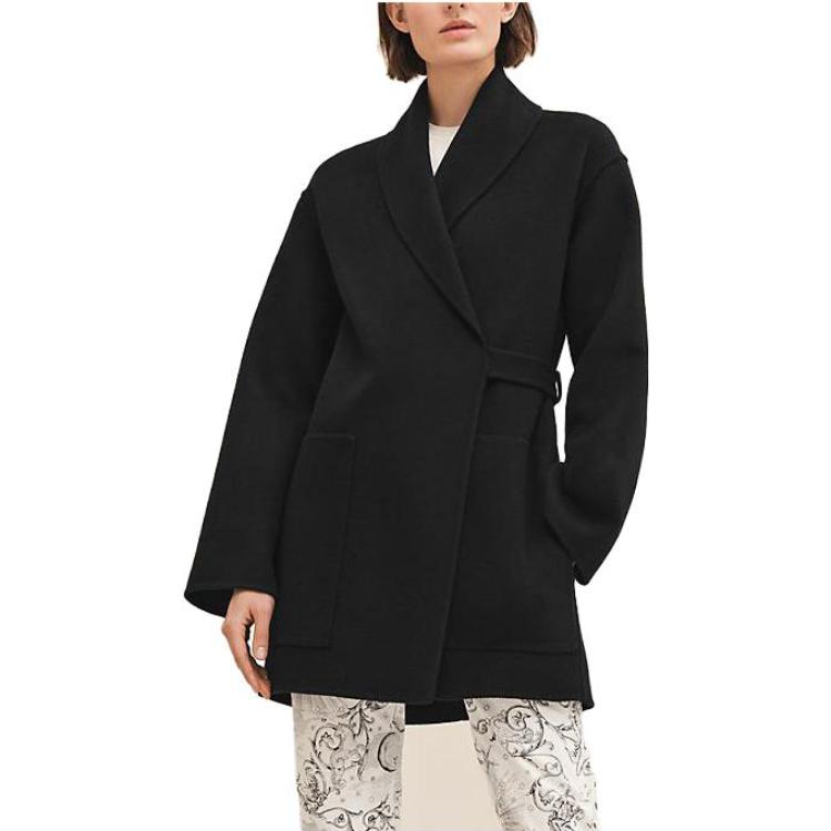 Shop (Women) HERMES FW23  Oversized Casual Solid Pocket Coat Black Color. H3H0125DA0234