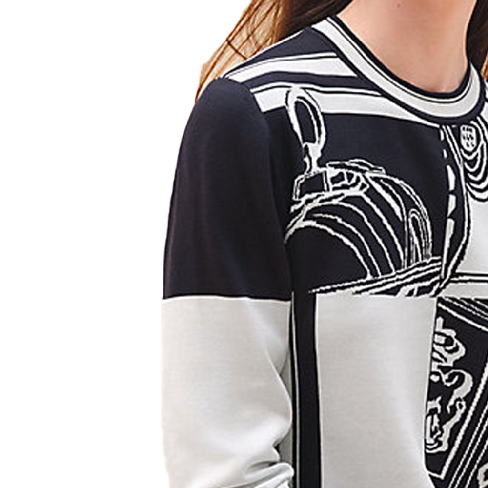 Sizing (Women) HERMES FW23  Patterned Colorblock Knit Pullover Sweater Black White H4E2655D65H