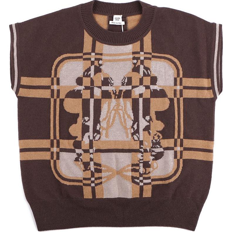 (Women) HERMES FW23  Patterned Knit Short Sleeve Top Beige H3H2608DD5P