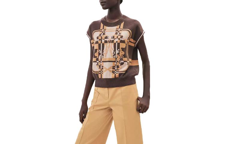 (Women) HERMES FW23  Patterned Knit Short Sleeve Top Beige H3H2608DD5P 圖 2