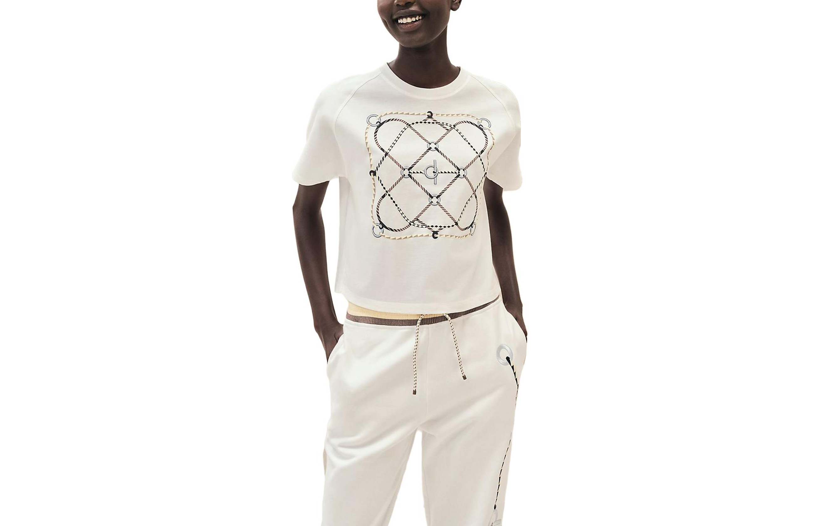 (Women) HERMES FW23  White Letter Print Short-Sleeve Pullover T-Shirt. H3H4609DL90