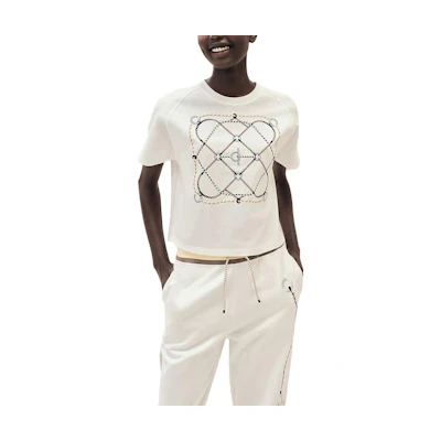 (Women) HERMES FW23 White Letter Print Short-Sleeve Pullover T-Shirt. H3H4609DL90
