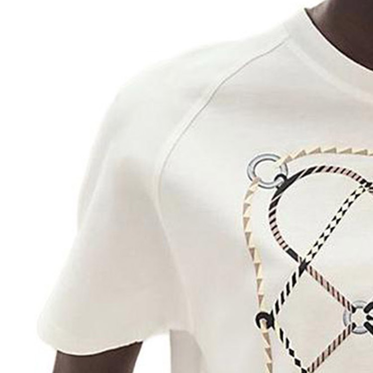 Details for (W) 에르메스 FW23 화이트 레터 프린트 반팔 풀오버 티셔츠. H3H4609DL90