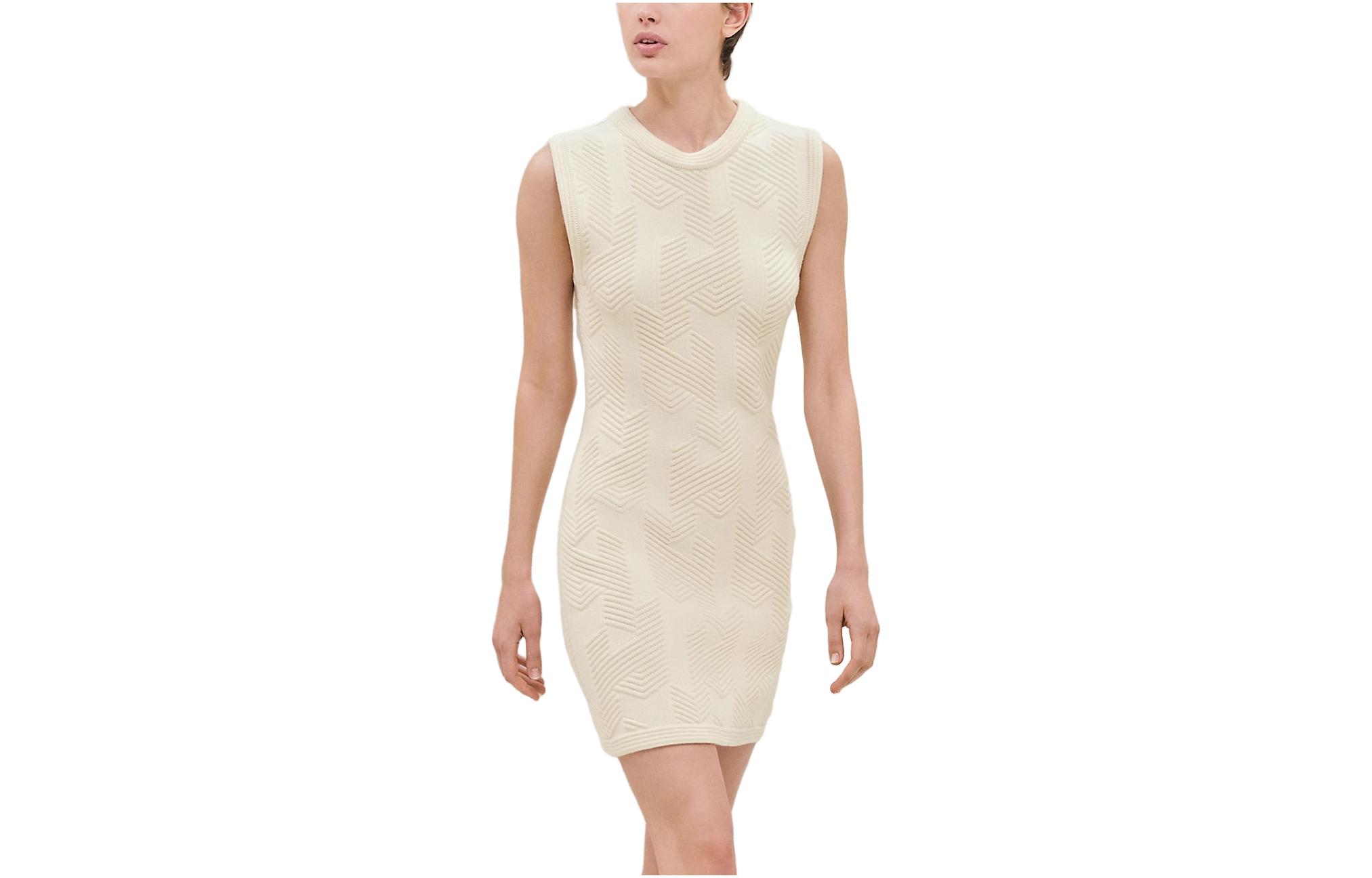 (Women) HERMES FW23  White Sleeveless Slim Dress with Letter Pattern. H3H2501D4A3