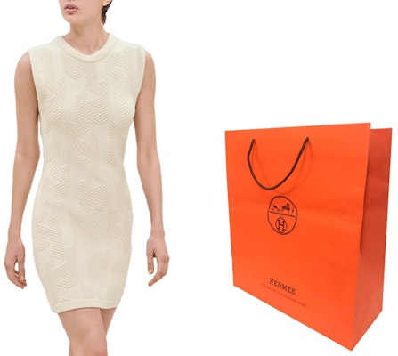 (Women) HERMES FW23 White Sleeveless Slim Dress with Letter Pattern. H3H2501D4A3 Shop (Women) HERMES FW23 White Sleeveless Slim Dress with Letter Pattern. H3H2501D4A3