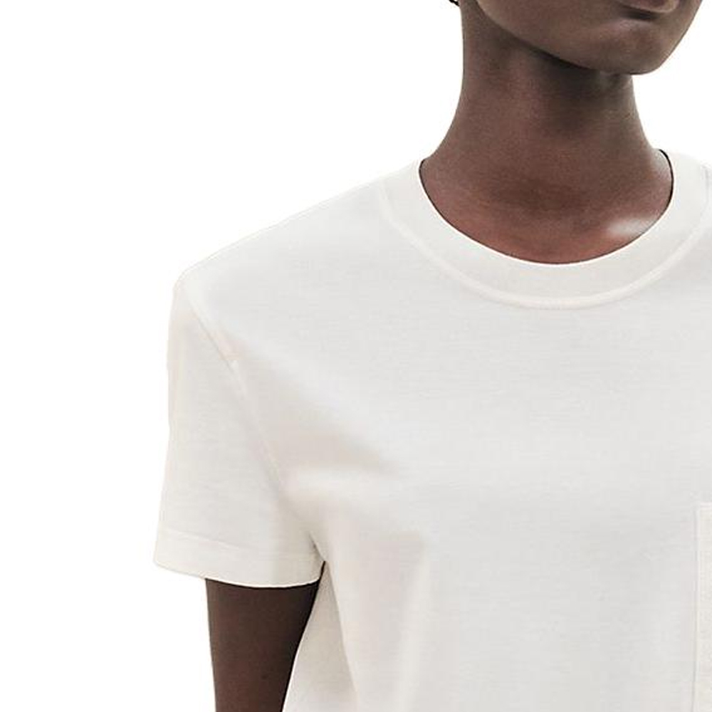 Purchase (W) HERMES FW23 Camiseta Blanca con Color Sólido y Bolsillo Bordado. H3H4614DL90