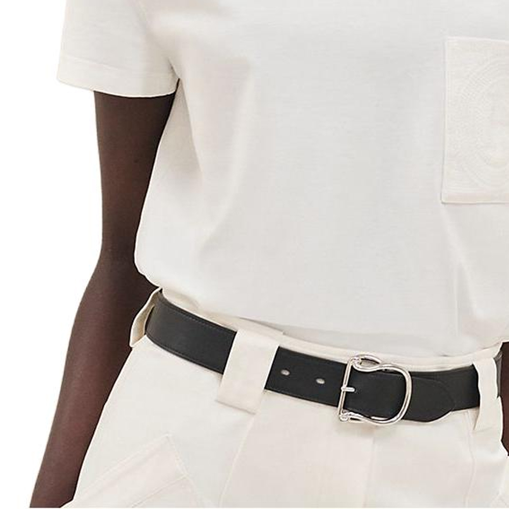 Details for (W) HERMES FW23 Camiseta Blanca con Color Sólido y Bolsillo Bordado. H3H4614DL90