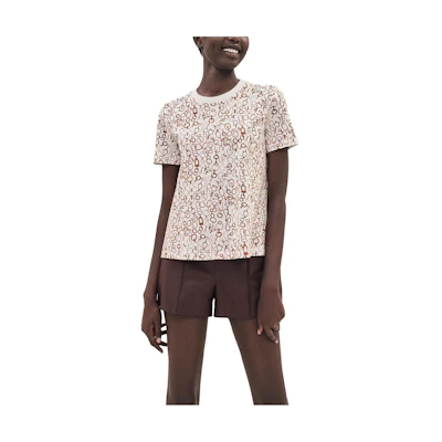 (Women) HERMES FW23 All-Over Print Crewneck Short Sleeve T-Shirt Women Pearl White H3H4624DRTL38