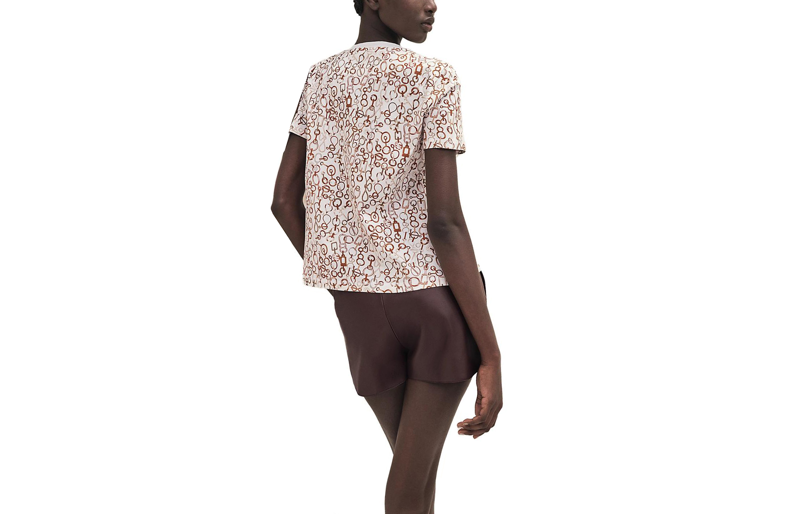 Lookbook (W) HERMES FW23 Baju-T Lengan Pendek Wanita Cetakan Penuh Putih Mutiara H3H4624DRTL38