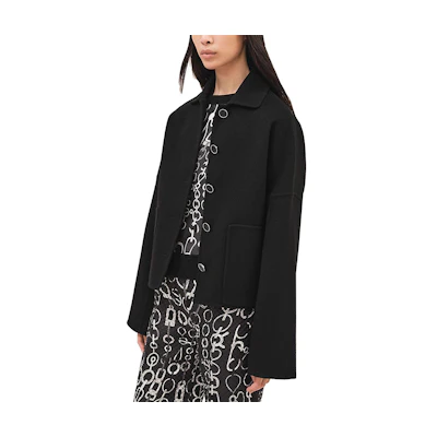 (Women) HERMES FW23 Embossed Leather Button Jacket Women’s Black H3H0102DA02
