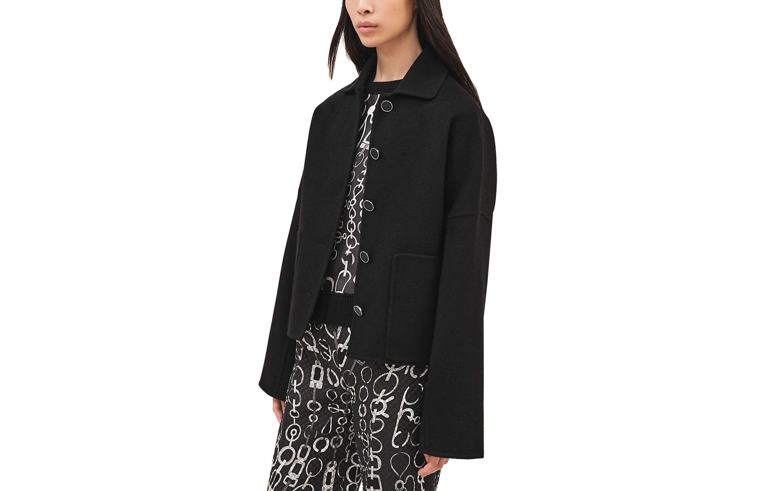 Order (Women) HERMES FW23 Embossed Leather Button Jacket Women’s Black H3H0102DA02