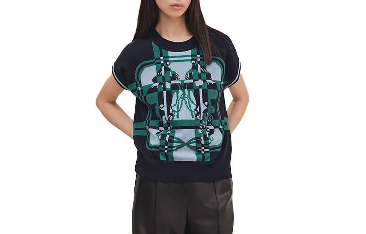 Order (Women) HERMES FW23 Patterned Crewneck Knit Sweater Women’s Oxford Green H3H2608DDED
