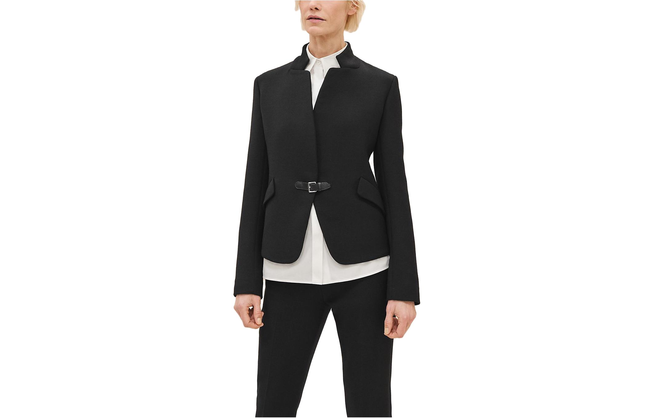 (Women) Hermes FW23 Solid Black Twill Buckle Long Sleeve Jacket H3H0217DX02