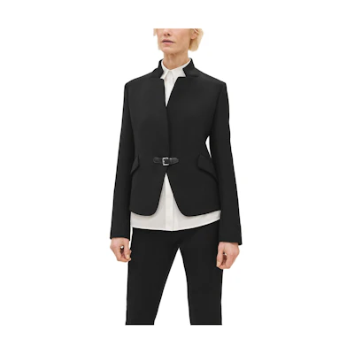 (Women) Hermes FW23 Solid Black Twill Buckle Long Sleeve Jacket H3H0217DX02