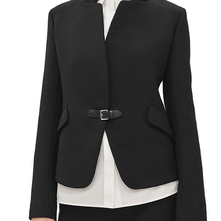 Shop (Women) Hermes FW23 Solid Black Twill Buckle Long Sleeve Jacket H3H0217DX02