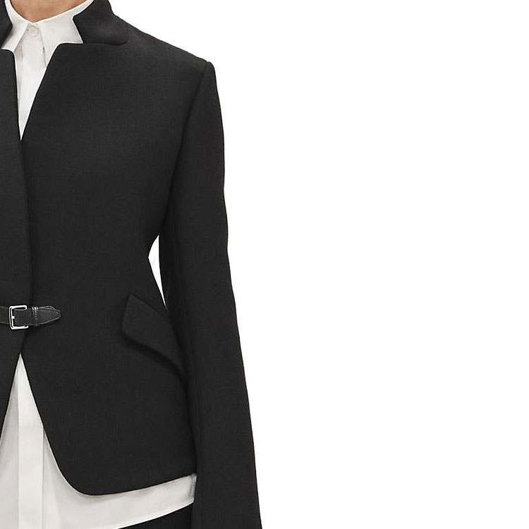 Purchase (Women) Hermes FW23 Solid Black Twill Buckle Long Sleeve Jacket H3H0217DX02