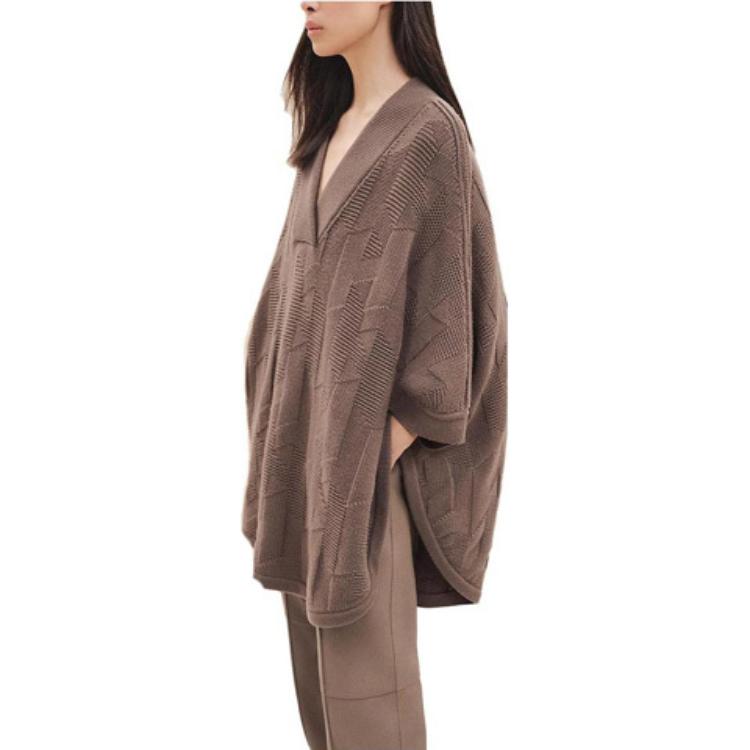(Women) HERMES FW23 Solid Color Casual V-Neck Poncho Women’s Elephant Gray. H3H2602D4DK