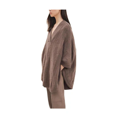 (Women) HERMES FW23 Solid Color Casual V-Neck Poncho Women’s Elephant Gray. H3H2602D4DK