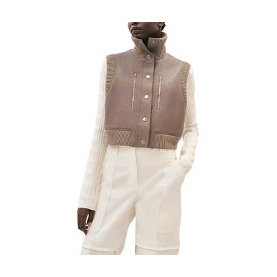 (Women) HERMES FW23 Washed Deer Leather Sleeveless Vest Gray Brown. H3H1210D2DK