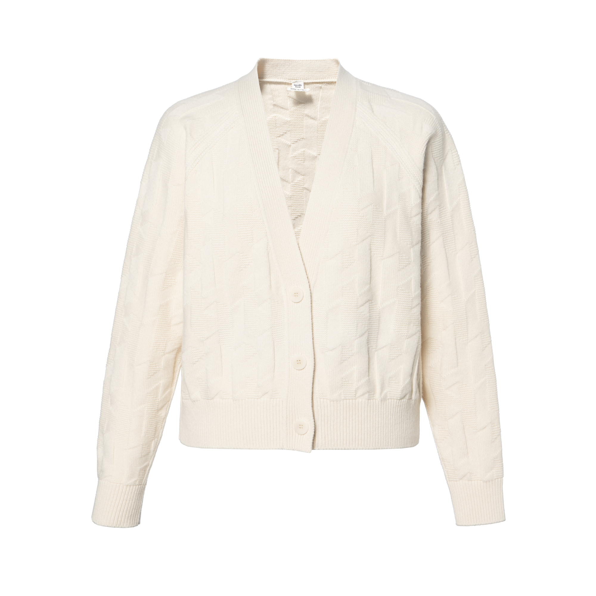 (Women) HERMES FW24  Beige Solid V-Neck Single-Breasted Knit Cardigan. H4H2706D3A3