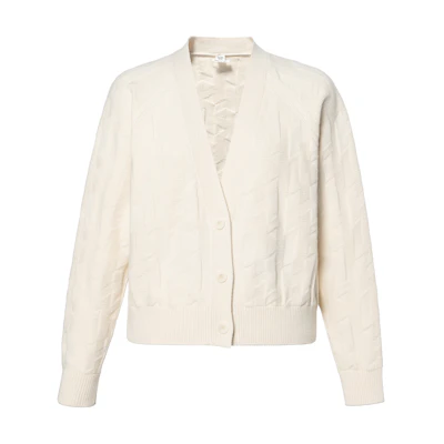 (Women) HERMES FW24 Beige Solid V-Neck Single-Breasted Knit Cardigan. H4H2706D3A3