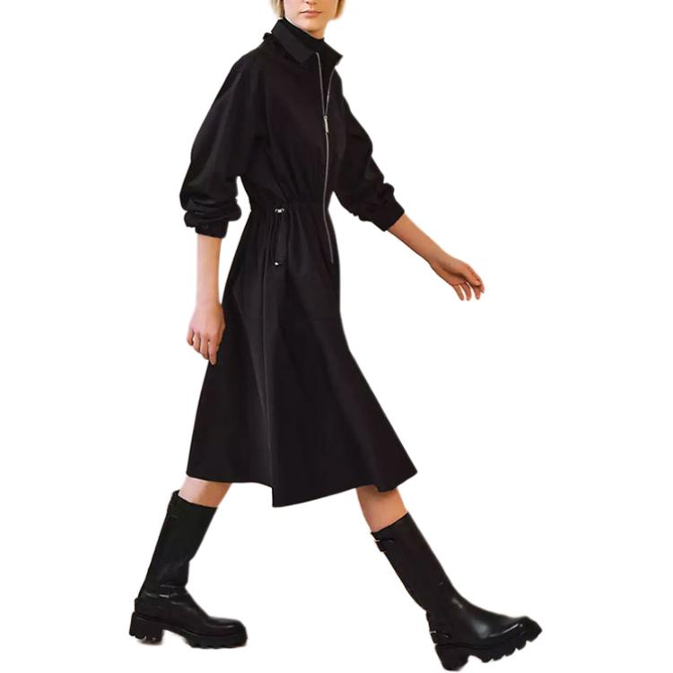 Lookbook (W) HERMES FW24 黑色長袖中長款拉鍊洋裝。 H4H0571DV02