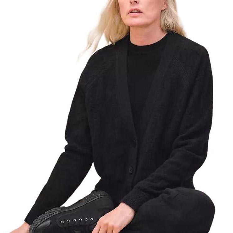 (Women) HERMES FW24  Black V-Neck Casual Buttoned Long-Sleeve Knitwear. H4H2706D302