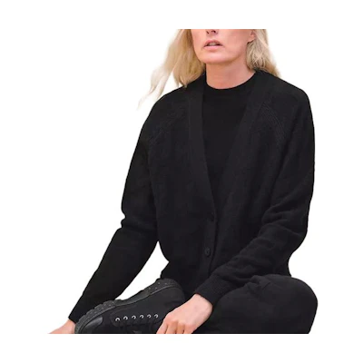 (Women) HERMES FW24 Black V-Neck Casual Buttoned Long-Sleeve Knitwear. H4H2706D302